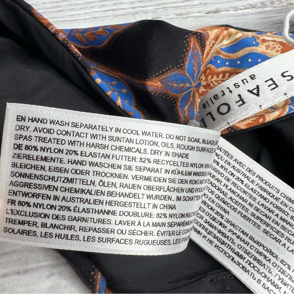 Seafolly US 12 Silk Road Hipster Bikini Bottom - Black Blue Paisley Swim Bottoms - Picture 7 of 9